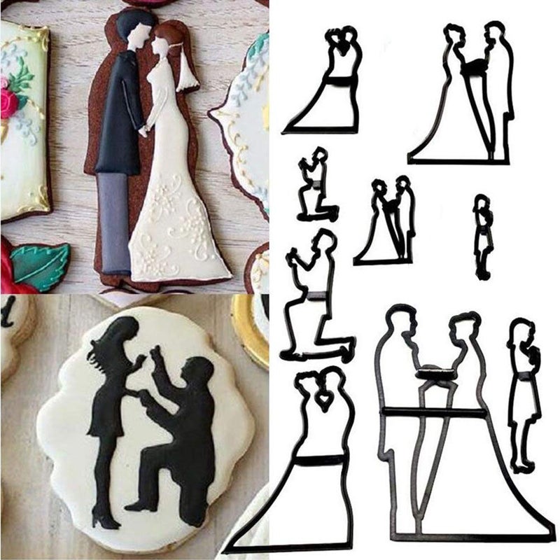 EORTA Set of 9 Fondant/Cookie Cutter Couples Silhouette Gumpaste Flowers Sugar Craft Mold Cake Decorating Tools for Husband and Wife, Wedding Birthday Valentine's Party, Bridegroom Bride Theme - Image 1